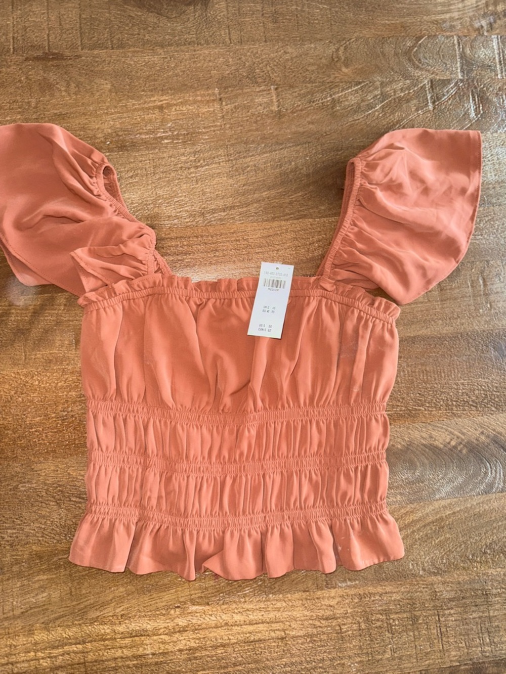 Abercrombie & Fitch Rust Smocked Puff-Sleeve Crop Top